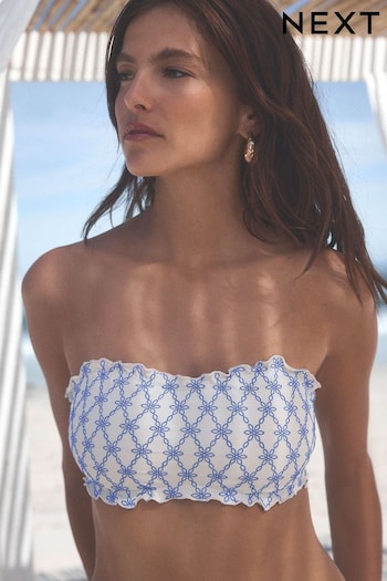 White/Blue Embroidered Bandeau Bikini Top (N89657) | £28