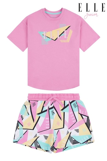 Elle Junior Girls Pink Geo T-Shirt and Shorts Set (N90156) | £25 - £30