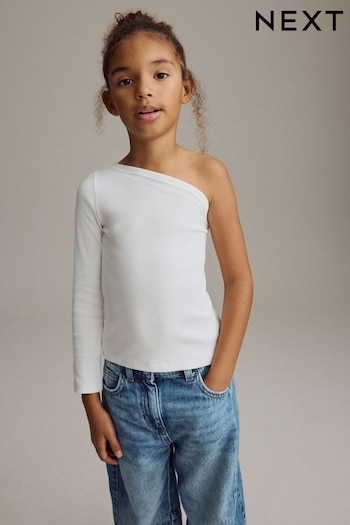 White Long Sleeve One Shoulder Top (3-16yrs) (N90189) | £4 - £7