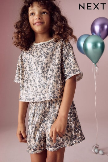 Animal Print Sequin Top and Shorts Set (3-16yrs) (N90229) | £0