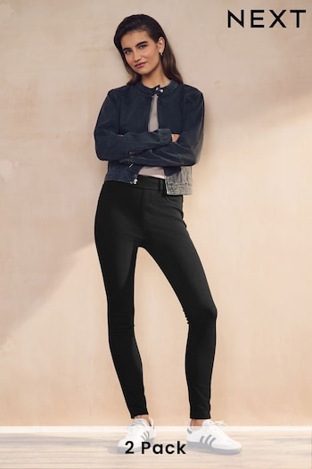 Black Full Length Brushed/ Non brushed Denim Leggings 2 Pack (N94128) | £46