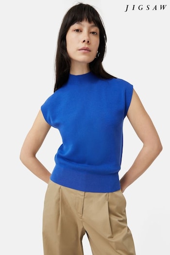 Jigsaw Blue Silk Cotton Cap Sleeve Top (N94807) | £89