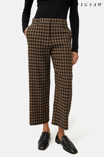 Jigsaw Green Dale Linen Check Trousers (N94809) | £130