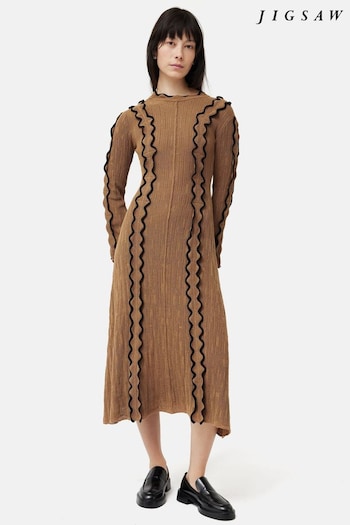 Jigsaw Scallop Trim Knitted Brown Dress (N94827) | £195