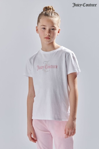 Juicy Couture Classic Fit Girls Diamante White T-Shirt (N94848) | £30 - £36