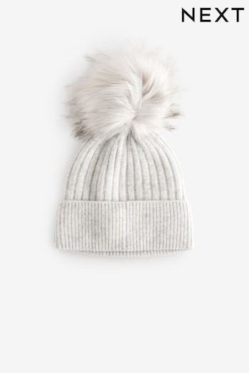 Grey 100% Cashmere Knitted Pom Hat (N94921) | £38