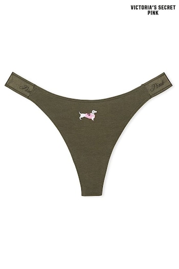 Victoria's Secret PINK Olive Green Thong Cotton Logo Knickers (N95023) | £9