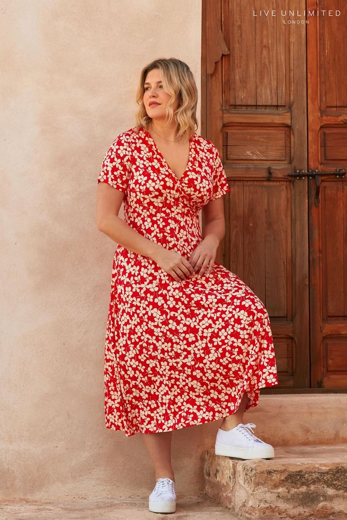 Red wrap dress floral sales