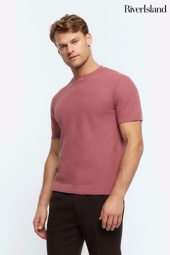River Island Pink Textured Knitted T-Shirt (N95084) | £25