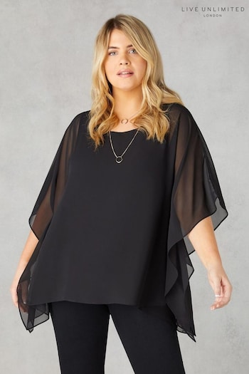 Live Unlimited Curve Chiffon Hanky Hem Overlay Black Top (N95099) | £45