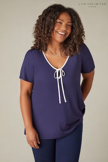 Live Unlimited Curve Blue Jersey Contrast Tie Top (N95101) | £39