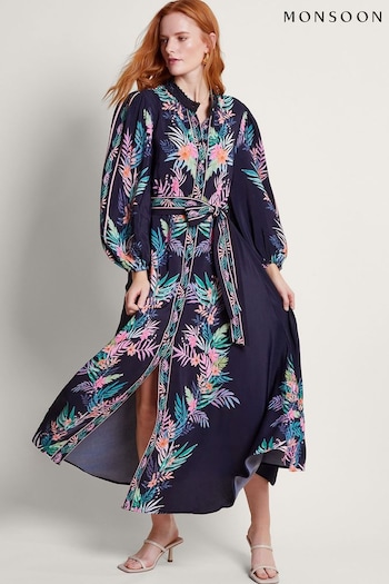 Monsoon Black Palm Shirt Mirella Dress (N95113) | £130