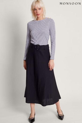 Monsoon Black Belted Midi Skirt (N95125) | £59