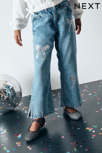 Blue Denim Embellished Flare 100% Cotton Jeans (3-16yrs) (N95143) | £18 - £23