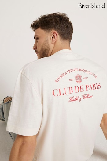 River Island Cream Regular Fit Club De silk T-Shirt (N95163) | £25