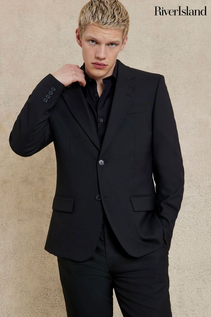 Men s Black Cotton Suits Next UK