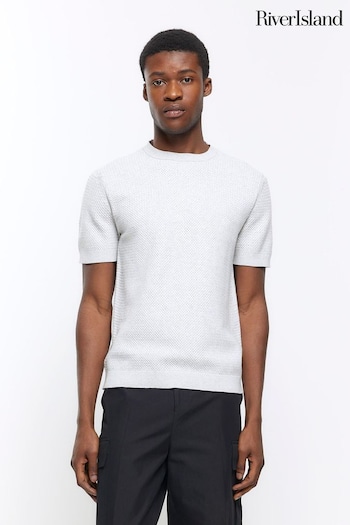 River Island Grey Textured Knitted T-Shirt (N95187) | £25