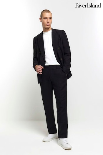 River Island Black Slim Fit Linen Trousers (N95191) | £50