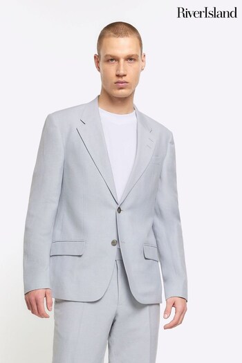 River Island Blue Slim Single Breasted Linen Suit (N95199) | £100