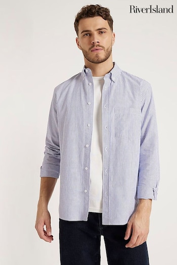 River Island Blue Slim Fit Stripe Oxford Shirt (N95206) | £30