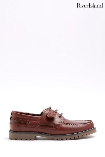 River Island Brown Leather Boat Tundra Shoes (N95210) | £60