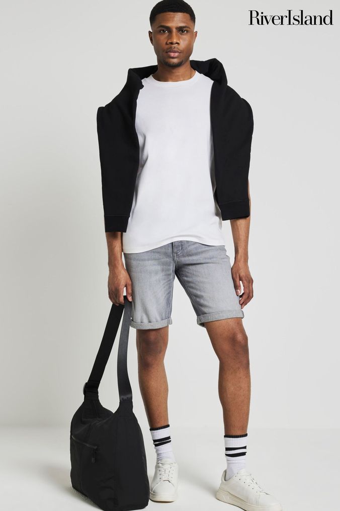 Buy Men s Denim Slim Fit Shorts Online Next UK