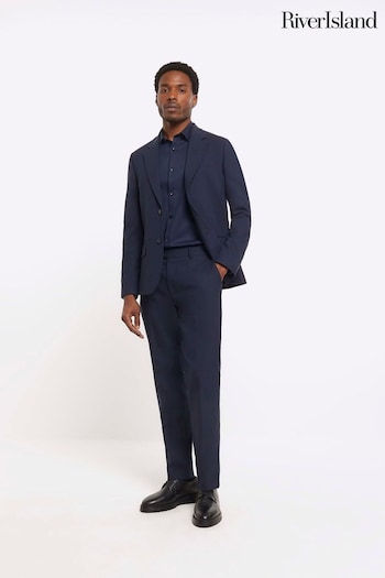 River Island Blue Plain Slim Suit Trousers cold-shoulder (N95229) | £40