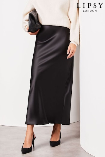 Lipsy Black Satin Maxi Satin Skirt (N95299) | £35