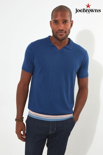 Joe Browns Blue Striped Fine Knit Polo Shirt (N95330) | £45