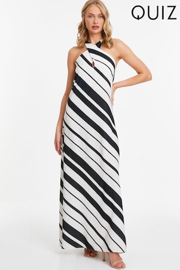 Quiz White Striped Maxi Dress With Keyhole Neck (N95381) | £48