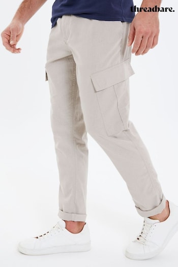Threadbare Grey Linen Blend Pull On Cargo senape Trousers (N95414) | £32
