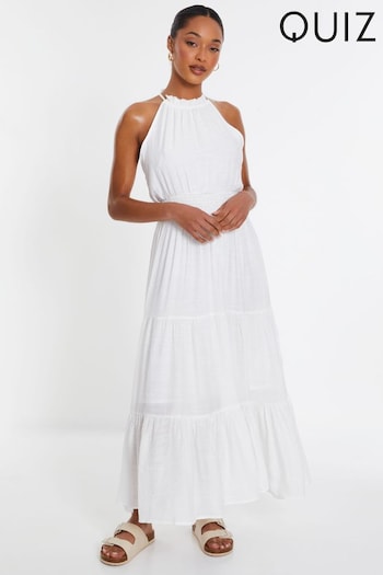 Quiz White Drawstring Halterneck Maxi Dress (N95426) | £40
