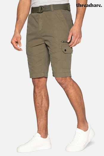 Threadbare Khaki Cotton Blend Belted Cargo Shorts Logo (N95441) | £34