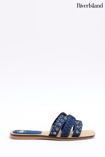 River Island Blue Stud Strap Denim Sandals (N95447) | £35