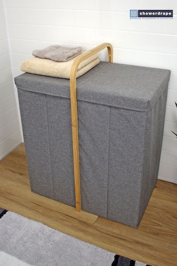 Showerdrape Grey Cotswold Double Laundry Hamper With Lid (N95449) | £49