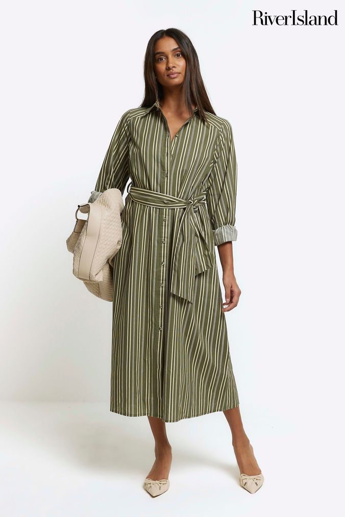 River island stripe midi wrap dress online