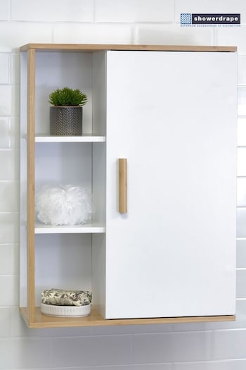 Showerdrape White Cassino Bamboo Wall Cabinet with Display Shelves (N95474) | £95