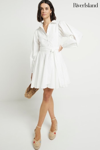 River Island White Poplin Batwing Mini Shirt Dress Fast (N95505) | £45