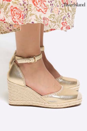 River Island Gold Espadrille Wedge Sneaker Sandals (N95511) | £40