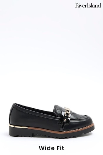 River Island Black Wide Fit Quilted Chain Loafers (N95517) | £38