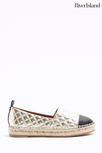 River Island Gold Quilted Espadrille Shoes (N95529) | £30