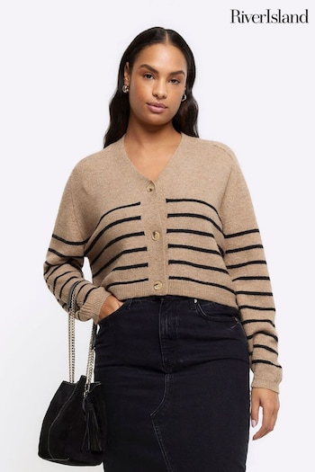 River Island Brown Stripe Button Up Cropped Cardigan (N95530) | £35