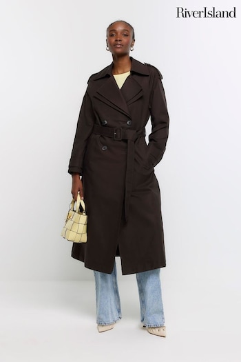 River Island Brown Double Collar Belted Trench Coat (N95549) | £90