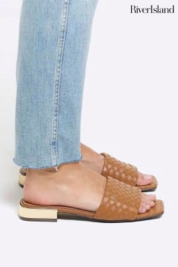 River Island Brown Woven Mule Flat Sandals (N95550) | £25