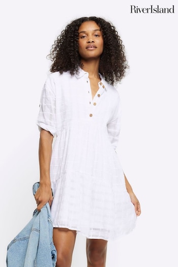 River Island White Textured Smock Mini Dress (N95553) | £38