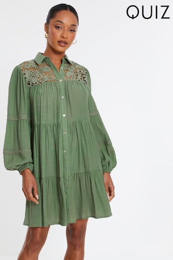 Quiz Green Crochet Insert Shirt Dress (N95560) | £38