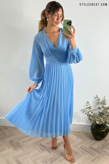 Style Cheat Blue Dannica Pleated Balloon Sleeve Maxi Dress (N95592) | £68