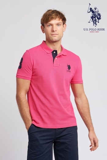 U.S. Polo Assn. Regular Fit Mens Pink Player 3 Pique Polo Shirt (N95629) | £55