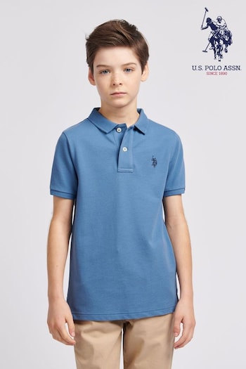 U.S. Polo colletto Assn. Boys Blue Double Horsemen Pique Polo colletto Shirt (N95659) | £35 - £42