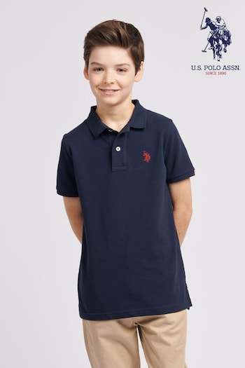 U.S. Kids Polo Assn. Boys Blue Double Horsemen Pique Kids Polo Shirt (N95696) | £35 - £42